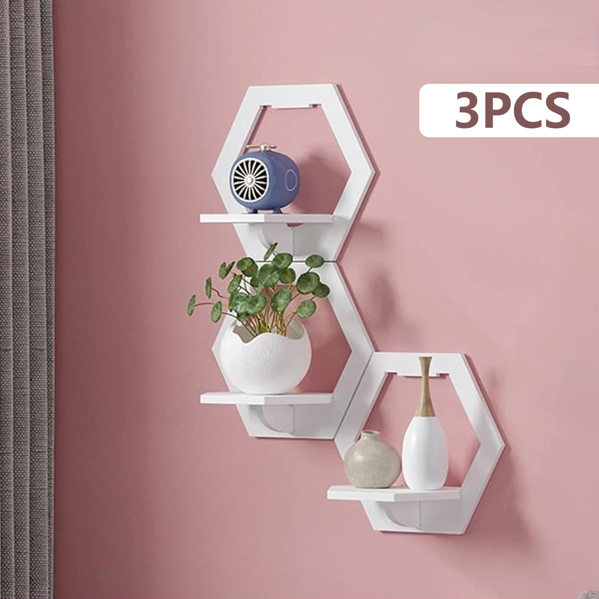Home Improvement Tv Show - 3Pcs Hexagon Wall Shelf Punch Free