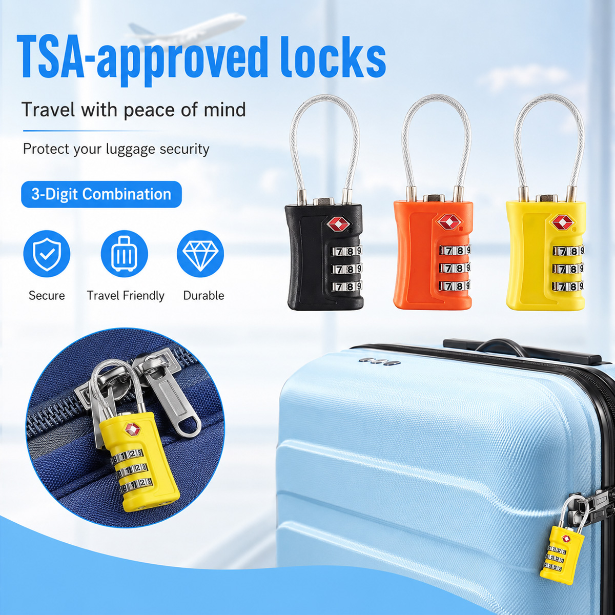 Home Improvement Hardware - TSA Approved Luggage Lock 3 Digit